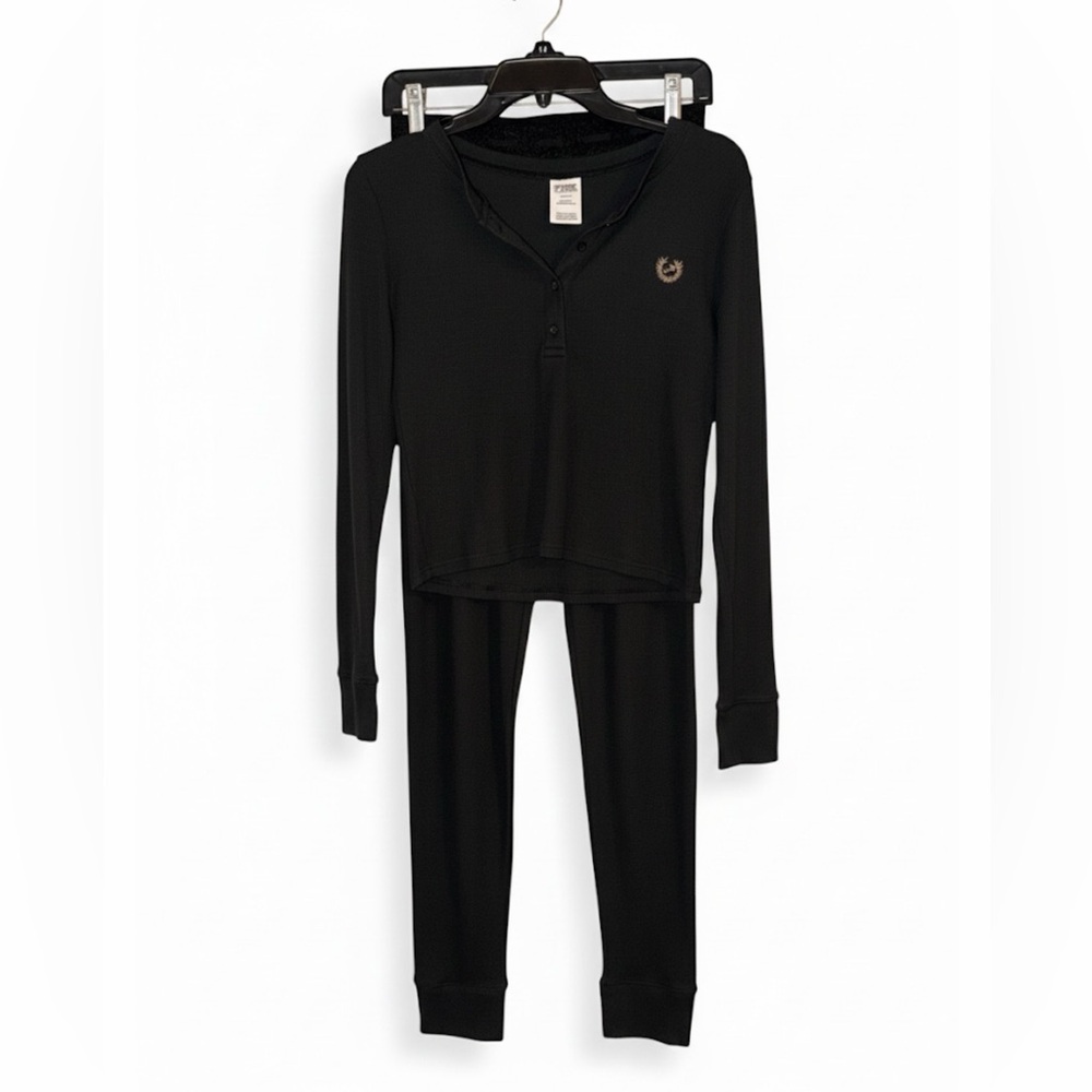 Victoria's Secret PINK Black Thermal Long Sleeve Shirt & Leggings Pajamas - Picture 2 of 11